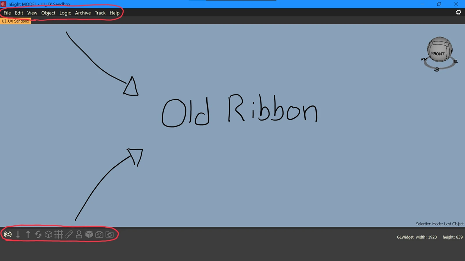 Old toolbar — cluttered menu structure